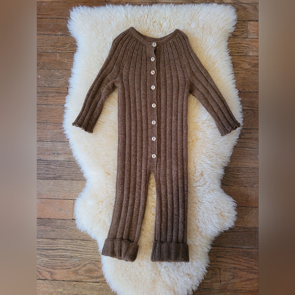 Oeuf Brown Knit Kids One Piece Baby Alpaca 12-18 Months